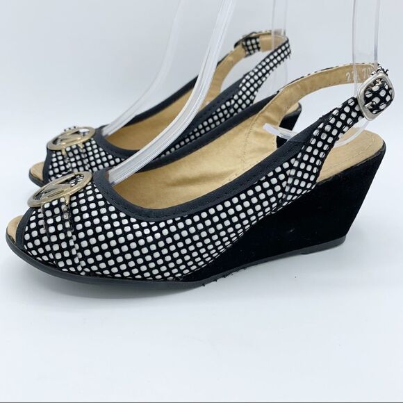 Laisha‎ Peep Toe Wedge Sandal Slingback Velvet Heel - Picture 13 of 13